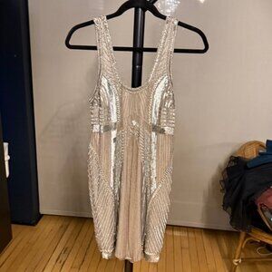 NWT Parker Silver Beaded Party Dress Size S